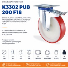 Badem10 Frenli Döner Tablalı 200X50 mm 1 Adet Poliamid Teker Kırmızı Rulmanlı Sanayi Tipi Teker