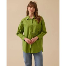 Seçil 1008 Önü Düğmeli Cep Detaylı Ön Kısmı Dikiş Detaylı Oversize Pamuklu Gömlek 10002511511008 #06-25#