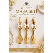 Lucky Love 3'lü Servis Maşa Seti Beyaz Kelebek Detaylı Paslanmaz Çelik Salata Makarna Servis Maşası 21 cm