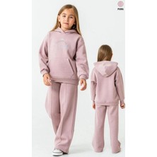Ay Kids Kız Çocuk 3 Iplik  Şardonlu Kapüşonlu Alt Üs Takım Eşofman Takımı 4204P-