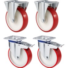 Badem10 Frenli Teker Seti 4'lü 200X50 mm 2 Sabit 2 Döner Tablalı Rulmanlı Endüstriyel Makine Mobilya Tekeri
