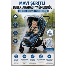 Open City Mavi Şeritli Universal Bebek Arabası Yağmurluğu Şeffaf Pvc Yağmur Rüzgar Toz Koruyucu Kılıf