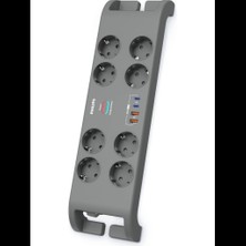 Philips Phılıps SPN8180GA/62, 8 Soket, Akım Korumalı Priz, 2400 Joules, 2mt Kablo, 2xusb-C Pd 20W Hızlı Şarj, 2xusb-A Qc 18W, (Gri)