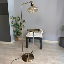 Bamyum Lumsa Kısa Boylu Bal Rengi Cam Eskitme Düz Gövde Lambader Modern Metal Zemin Lambası