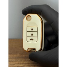Keyron Honda Civic, Accord, Fc5, Hr-V, Cr-V3 Düğmeli Silikon Anahtar Koruma Kılıfı - Beyaz Renk