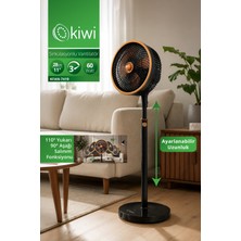 Kiwi Sirkülasyonlu Vantilatör 60W, 3 Kademeli Hız, 4 Metal Kanat, 110° Yukarı ve 90° Aşağı Salınım, Geniş Hava Dağıtımı, 97 cm Yükseklik, Sağlam Ayaklı Ev ve Ofis Tipi Fan, Güçlü Hava Akımı.