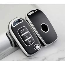 Keyron Renault Express Clio 5 Megane 4 Joy Captur Taliant  3 Buton Nano Anahtar Kılıfı Siyah Gümüş Renk