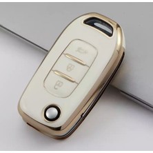Keyron Renault Express Clio 5 Megane 4 Joy Captur Taliant  3 Buton Nano Anahtar Kılıfı Beyaz Gold Renk