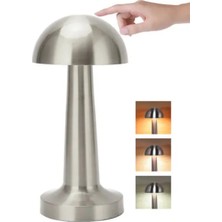 Sibelora Home Mantar Masa Lambası Dokunmatik 3 Renk Işık Şarjlı Kablosuz Modern Krom Tasarım Yeni Nesil