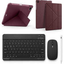 Turotto Galaxy Tab A9 SM-X110 / A11 SM-X130 Ile Uyumlu Standlı Kılıf Dokunmatik Kalem ve Klavye Mouse Set