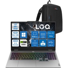 Lenovo Loq 15IRX10 Intel Core I7-13645HX 64GB Ddr5 4tb Ssd+4tb SSD 8GB/RTX5060 100W 15.6" Fhd (1920X1080) IPS 300NITS 100% Srgb, 144Hz, WINDOWS11PRO Gaming Laptop 83JE01CXTRP32+ZETTAÇANTA