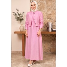 Hadiora Kadın Pembe Ceketli Takım Modern Kesim Tesettür Elbise