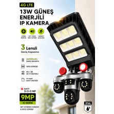 Exenar Sim Kartlı Güneş Enerjili Kamera ve LED Projektör 13W 3 Lens Dış Mekan Güvenlik Kamerası BLM102