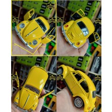 Oyuncak Sahili Volkswagen Bettle Klasik Nostaljik 12.7cm Kaplumbağa Araba Çekbırak Dıecast Metal Kapıları Açılır 127MM Metalıc Sarı