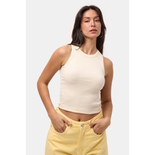 It's Basic Kadın Taş S6-57 Sıfır Kol Esnek Kumaş Crop Top
