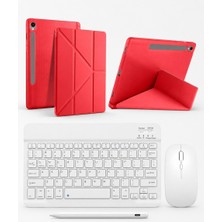 Turotto Galaxy Tab S9 Fe Plus SM-X610 Ile Uyumlu Standlı Kılıf Dokunmatik Kalem ve Klavye Mouse Set