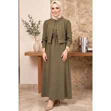 Hadiora Kadın Haki Ceketli Takım Modern Kesim Tesettür Elbise