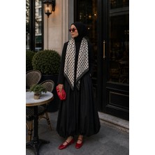 Afvente Minimal Puantiye Desen Siyah-Ekru Soft Fular Eşarp 90X90 cm