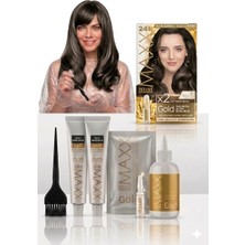 Maxx Deluxe Golden Beauty Set Saç Boyası 6.1 Küllü Koyu Kumral 2 Li + Fırça+Pratik Boya Kabı