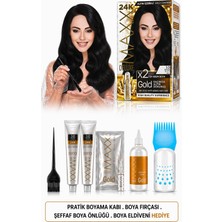 Maxx Deluxe Golden Beauty Set Saç Boyası 1.0 Siyah 2 Li + Fırça+Pratik Boya Kabı