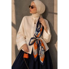 Afvente Zincir Desen Saks-Turuncu Soft Fular Eşarp 90X90 cm