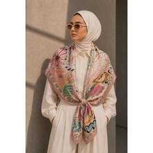 Afvente Soyut Bahçe Desen Pudra-Mint Soft Fular Eşarp 90X90 cm