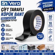 5n Vera Çift Taraflı Köpük Bant 50 mm x 10 Metre | Güçlü Yapışkanlı Montaj Bandı | Ayna, Cam, Pvc, Metal, Ahşap ve Plastik Için