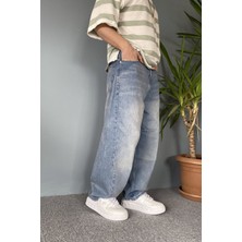 Alışveriş Sokağı Eskitme Super Baggy Jean Taşlanmış Balon Pantolon