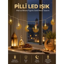 MidasTech Pilli Minareli Hilal LED Işık Gold Metal Ramazan Dekorasyonu Midiastech