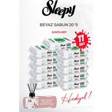 (11 Paket x 20 Yaprak) Sleepy Beyaz Sabun Çanta Boy ve Rosıe Oda Kokusu