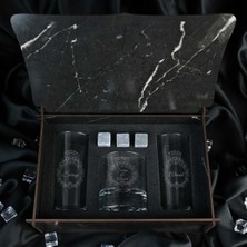 Hediyelerin Efendisi Ahşap Kutulu Vintage Tasarımlı Kişiye Özel Rakı ve Taşlı Viski Kadehi Seti