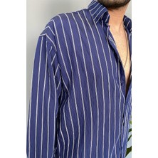 Alışveriş Sokağı Kırinkıl Kumaş Oversize Yumuşak Dokulu Lacivert Gömlek
