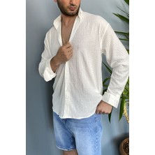 Alışveriş Sokağı Kırinkıl Kumaş Oversize Yumuşak Dokulu Mavi Gömlek