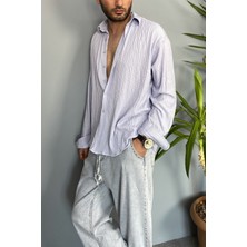 Alışveriş Sokağı Kırinkıl Kumaş Oversize Yumuşak Dokulu Mavi Gömlek