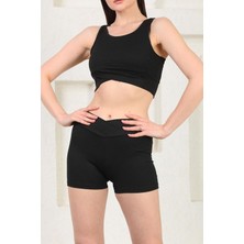 Alışveriş Sokağı Fitilli Büstiyer ve Şort Spor Takım Lila Renk