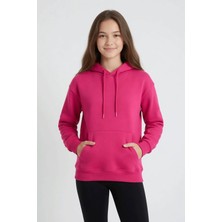 Cansın Mini Fuşya Kız Çocuk Kanguru Cepli Şardonlu Kapüşonlu Sweatshirt 24691