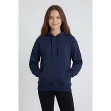 Cansın Mini Lacivert Kız Çocuk Kanguru Cepli Şardonlu Kapüşonlu Sweatshirt 24689