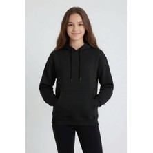 Cansın Mini Siyah Kız Çocuk Kanguru Cepli Şardonlu Kapüşonlu Sweatshirt 24687