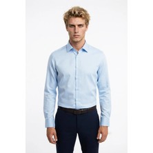 Uki Mavi Saten Slim Fit Klasik Gömlek