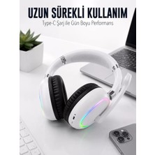 Teknoparkx Beyaz Bluetooth 5.0 Mikrofonlu Kablosuz Kulak Üstü Kulaklık Rgb Işıklı Type-C Şarjlı