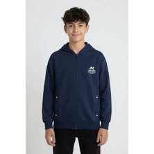 Cansın Mini Lacivert Erkek Çocuk Yazı Baskılı Kapüşonlu Uzun Kol Hırka 24678