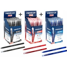 Pensan Büro Tükenmez Kalem 1 mm Kırmızı - Mavi - Siyah (3 Paket) 150 Adet