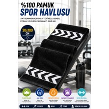 Open City Siyah 30X100 cm %100 Pamuk 450 Gsm Spor Havlusu Fitness Gym Boks Tenis Golf Yüz Havlusu Yıkanabilir