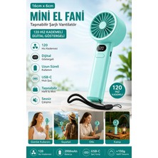 CoverZone 16CMX6CM Mini Küçük El Fanı Taşınabilir Şarjlı Dijital Göstergeli Ayarlanabilir 120 Hız Kademeli Taşınabilir Soğutucu Fan Usb-C Şarjlı Masaüstü Seyahat Ofis Kamp Için Vantilatör | Fzm-01