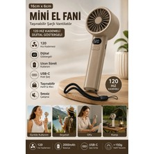 CoverZone 16CMX6CM Mini Küçük El Fanı Taşınabilir Şarjlı Dijital Göstergeli Ayarlanabilir 120 Hız Kademeli Taşınabilir Soğutucu Fan Usb-C Şarjlı Masaüstü Seyahat Ofis Kamp Için Vantilatör | Fzm-01