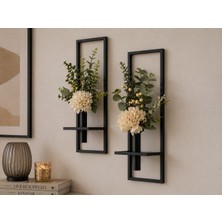 2'li Metal Çiçeklik Modern Dekoratif Duvar Süsü 22X55CM Dikdörtgen Duvar Aksesuarı,Hediyelik Duvar Süsü