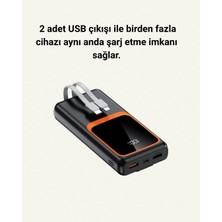 Negok 20.000 Mah Taşınabilir Şarj Cihazı Dijital Göstergeli Kablolu Powerbank