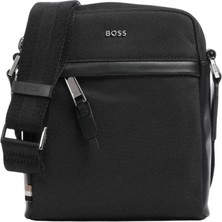 Boss Erkek Metalik Logo Detaylı Ayarlanabilir Askılı Fermuarlı Deri Detaylı Siyah Omuz Çantası 50536491-001