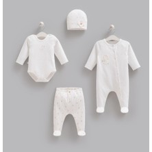 Caramell %100 Pamuk 4lü Tulumlu Rose Bonny Set 0-3 Ay 50-56 cm Ekru CRML.ZK2525.EKR