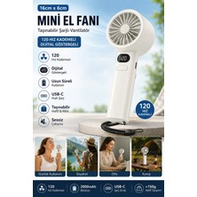 CoverZone 16CMX6CM Mini Küçük El Fanı Taşınabilir Şarjlı Dijital Göstergeli Ayarlanabilir 120 Hız Kademeli Taşınabilir Soğutucu Fan Usb-C Şarjlı Masaüstü Seyahat Ofis Kamp Için Vantilatör | Fzm-01